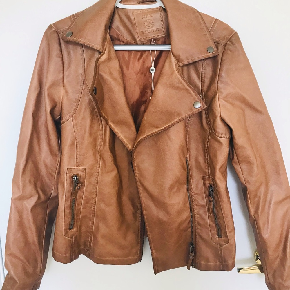 Max studios tan leather jacket